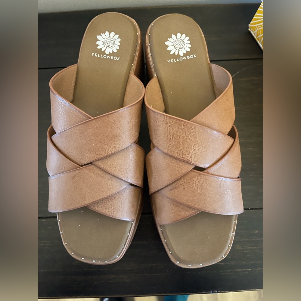 Yellow Box platform criss cross wedge sandal